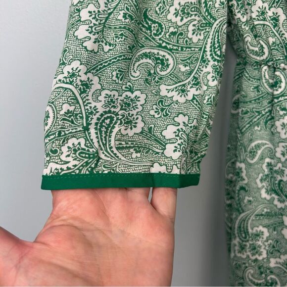 Boden Dolly Day Dress Green Paisley Lined 3/4 Sleeves Gathered Waist Faux Wrap 4 - Picture 10 of 16